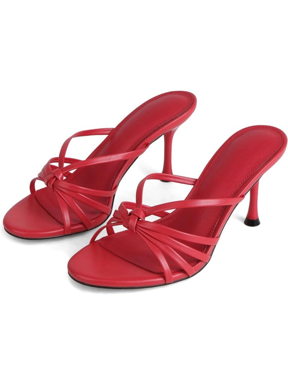 Women's Red Faux Leather Comfortable Summer Open Peep Toe Slingback Strappy Heel